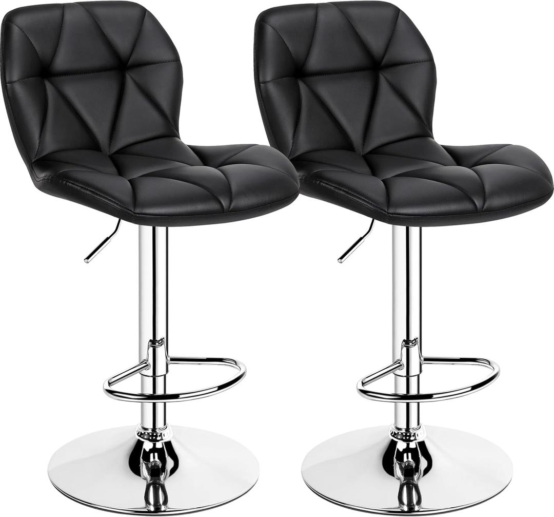 Yaheetech Bar Stools Set of 2, Modern Adjustable Kitchen Island Chairs, Black PU Leather Swivel Counter Stools for Bar, Kitchen Counter, Black