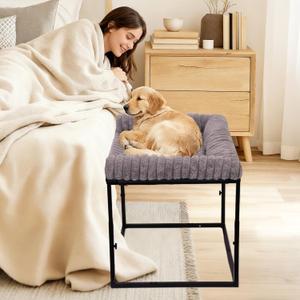 Large Bedside Dog Bed for Medium & Large Dogs, Height Adjustable Cosleeper Next to Human Bed, Elevated Sturdy Frame with Washable Cushion for Heavy Dogs