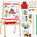 Easel for Kids, Art Easel for Kids Ages 4-8 Adjustable Double-Sided Wooden Toddler Painting Easel with Paper Roll Magnetic Whiteboard & Chalkboard Drawing Board 2-4 3-5 Boy Girl Gifts 3 4 5 Year Old