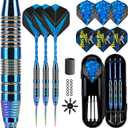Darts Metal Tip Set 3 Aluminum Shaft Metal Dart Set Professional Darts Steel Tip Sets + Extra Dart Flights 3 Replace Plastic Shafts Beginner or Professional Darts 22g (Blue)