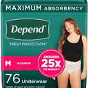 Depend Fresh Protection Adult Incontinence & Postpartum Bladder Leak Underwear for Women, Disposable, Maximum, Medium, Blush, 76 Count (2 Packs of 38), Packaging May Vary