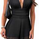 Nlife Womens Deep V Neck Halter Jumpsuit Tie Backless 2 in 1 Flowy Chiffon Shorts Romper Sexy Plunge Concert Mini Outfit, XL