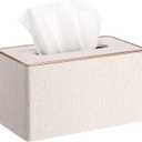 Sumnacon Rectangular Linen Tissue Box Cover - Stylish Tissue Box Holder with Magnetic Bottom, Decorative Tissue Box for Bathroom Toilet Vanity Night Stand Table Countertop Office, Beige Linen Texture (Large, Beige With Rose Gold Trim)