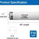 (6Pack) T12 4FT Fluorescent Bulb,F40T12/CW 40W 48inch Light Tube,4100K Cool White,Replaces F40T12/CW/Supreme,F40CWX,Medium Bipin(G13) Base, 2600 Lumens