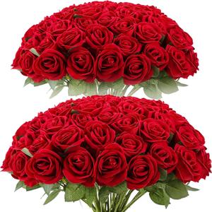 Cliselda 72pcs Red Roses Artificial Flower in Bulk, Realistic Velvet Silk Faux Roses for Wedding Centerpieces, Bridal Bouquets, Home Decor, Anniversary, Valentine's Day Gifts, Mohter's Day Decorations