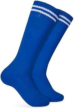 KEUKORZ 3 Pair Blue Athletic Socks Youth Adult Non-Slip Classic Stripes Long Knee-High Baseball Socks Men Women Football Sports