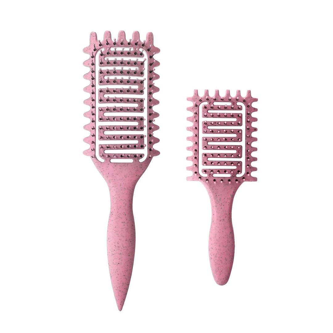 Curl Defining Brush for Curly Hair, Vented Detangling Hair Brush for Wet and Dry Styling, Curved Brush for Shaping and Smoothing Curl Clumps, Lightweight Hair Brush (2Pcs Pink)