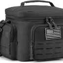 QT&QY Tactical Lunch Bag for mens Military heavy duty lunch box work Leakproof insulated Durable Thermal Cooler Bag for Adult Meal for Office Camping Picnic Pail MOLLE Webbing Black (13L)