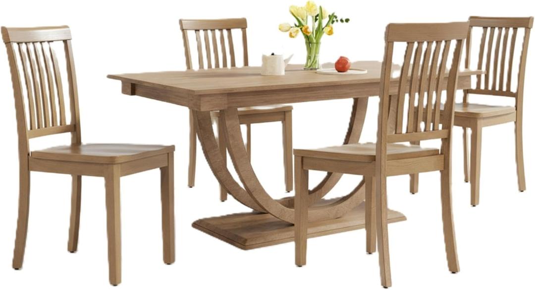 COLAMY Wooden Dining Chairs Set of 4, Spindle High Back Windsor Kitchen Side Chair, Farmhouse Dining Chairs for Kitchen and Dining Room, Light Brown (Oak Finish)