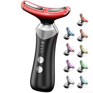 Dopsikn 9-in-1 Red-Light-Therapy-for-Face-and-Neck, Portable Facial Massager Tool with Adjustable Vibration & Thermals for Wrinkles, Double Chin, Black