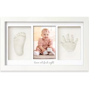 Baby Hand and Footprint Kit - Clay Handprint Keepsake Frame, Newborn Nursery Picture Frame, Personalized New Mom Gifts for Baby Shower & Registry (Alpine White) (Duo Frame, 13" x 7.9")
