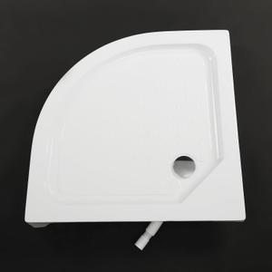 Conner Shower Base, 33"L x 33"W x 5"H, Conner Drain Single Threshold Shower Pan for Embedded/Surface Installation, Anti-slip Texture, Fan Shape (White)