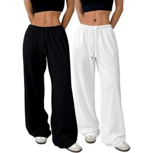 Wyeysyt Women Wide Leg Sweatpants Straight Leg Baggy Sweatpants Drawstring Waist Loose Pants (Black, L)