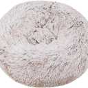 Dog Bed Calming Dog Beds for Small Medium Large Dogs - Round Donut Washable Dog Bed, Anti-Slip Faux Fluffy Donut Cuddler Anxiety Cat Bed 24in (Circle diameter 24in/60cm, Gradient Coffee)