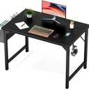 Sweetcrispy Small Computer Office Desk 40 Inch Kids Student Study Writing Work with Storage Bag & Headphone Hooks Modern Simple Home Bedroom PC Table - Black