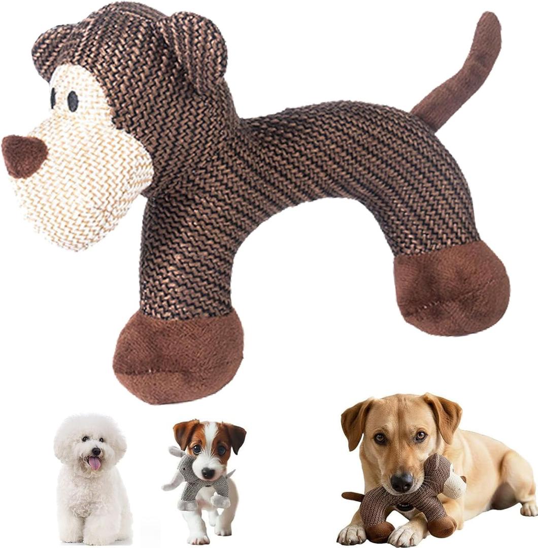 Linen Safari Companions, Squeaky Dog Chew Animals, Strudy Linen Fabric, Robust Indestructible Dog Stuffed Toy for Small Medium Dogs (Monkey)