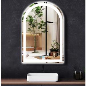 32 x 24 Inch LED Arch Mirror with Lights AntiFog 3 Color Adjustable Brightness Frontlits 32" Arched Lighted Vanity Mirror for Bathroom Wall Mounted Makeup Tabletop Smart Arch Light up Mirrors