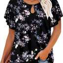 ONLYSHE Womens Summer Tunic Tops Ruffle Sleeve Pullf Short Sleeve Shirts (Black, M)