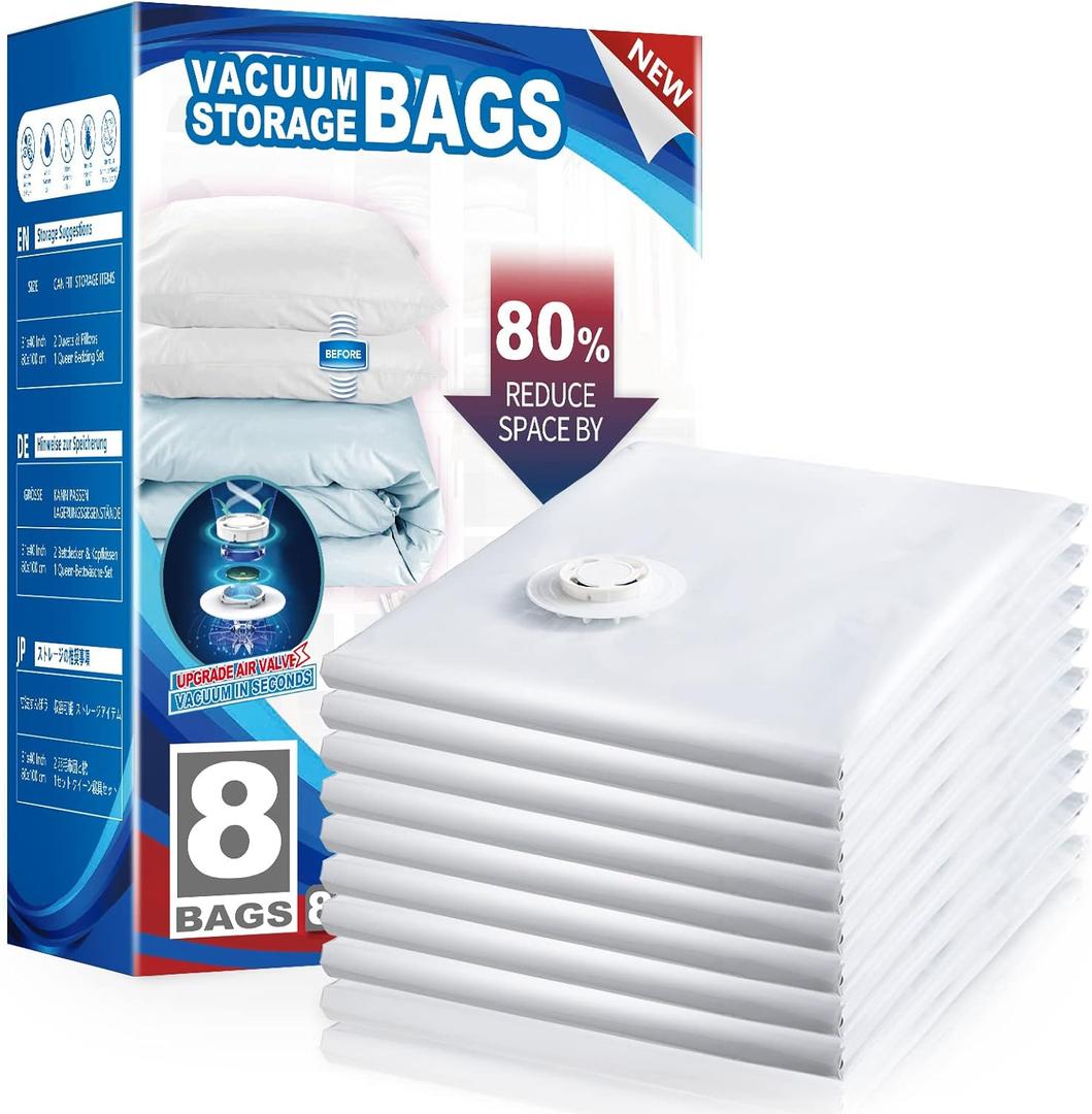 TAILI 8 Pack Vacuum Storage Bags for Comforter and Blankets, Jumbo Vacuum Seal Bags for Bedding 40x31 Inch, Space Saver Bags for Clothes, Pillows, Saving More Closet Space (Cream)
