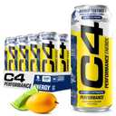 Cellucor C4 Performance Energy Drink | Zero Sugar Carbonated Preworkout Energy | 200mg Caffeine with Beta Alanine | Mango Foxtrot | 16 Fl Oz (12 Pack), Best By: Aug 2025