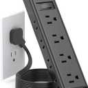 6Ft Surge Protector Power Strip - Flat Extension Cord, Addtam 12 Widely 3 Sides Outlet Extender, Wall Mount, Desktop Charging Station for Home Office College Dorm Room Essentials, Black