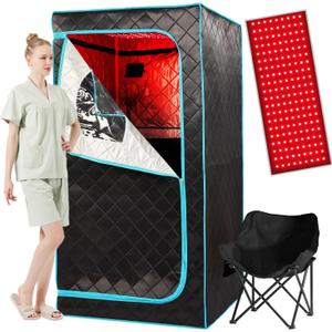Portable Infrared Sauna for 1 Person, Red Light Therapy Full Size Home Sauna Box with Premium Dry Heating, Remote Temperature Control, Heated Foot Pad & Reinforced Folding Chair
