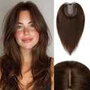 Rich Choices Hair Toppers for Women Real Human Hair 100% Human Remy Toppers NO Bangs for Women with Thinning on Top Clip in Hairpiece 4"x4.7"Lace Base 12 Inch #4 Medium Brown
