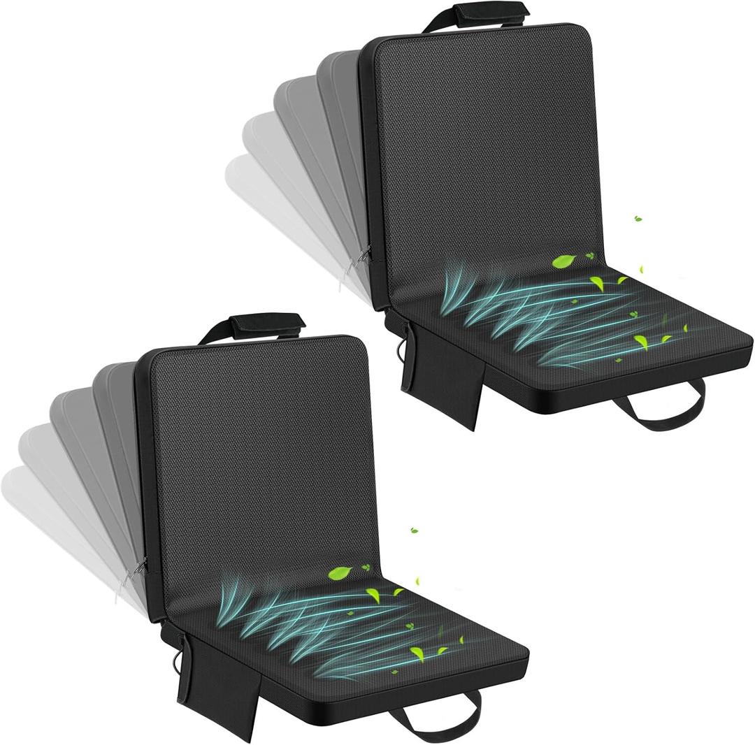 Zubebe 2 Pack Cooling Stadium Seats Camping Chair with Fan and USB 3 Level Adjustable, Cooling Seat for Bleachers with Back Support Foldable for Summer Outdoor Sport Event Camp Beach Fishing Portable