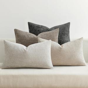 MIULEE Pack of 2 Couch Throw Pillow Covers 12x20 Inch Neutral Soft Decorative Chenille Pillow Covers Farmhouse Boho Accent Cushion Covers for Mid Century Modern Spring Decor Sofa Bedroom Living Room