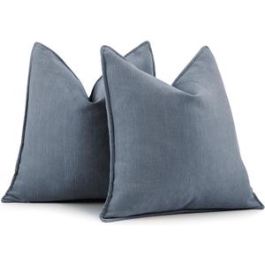 ZWJD Dusty Blue Pillow Covers 16x16 Set of 2 Chenille Throw Pillow Covers with Elegant Design Soft and Luxurious Decorative Throw Pillows for Couch, Bed, and Home Decor