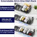 Large Dish Drying Rack, Expandable Dish Rack for Kitchen Counter, Dishrack with Drainboard Set, Multifunctional Dish Drainer with Utensil Holder & Cup Holder, Black
