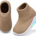 MORENDL Toddler Light Up Walking Shoes Baby Non-Slip Sock Shoes Toddler Slip On Sneakers Boys & Girls (Beige)