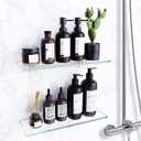 2 Pack Shower Shelves, Glass Shower Caddy for Bathroom Storage&Home Decor&Kitchen, No Drilling Adhesive Wall Mounted Bathroom Shelf with Aluminum Brackets (Transparent)