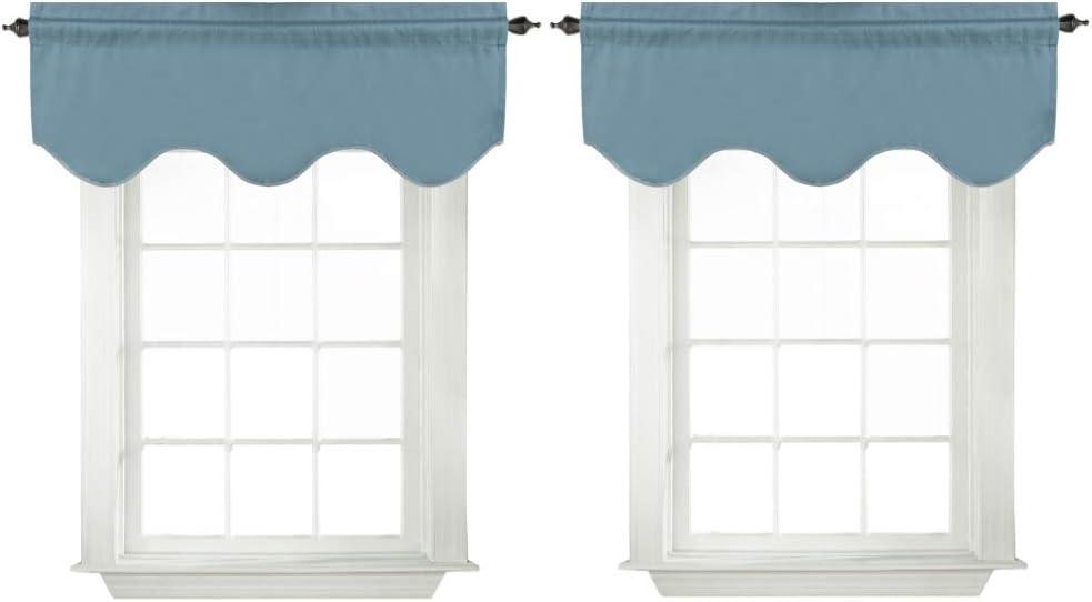 Turquoize Blackout Curtain Valances Solid Rod Pocket Scalloped Valances Short Curtain Panels for Kitchen Window/ Bedroom/ Barthroom, 52" x 18" Inches, 2 Panels, Citadel