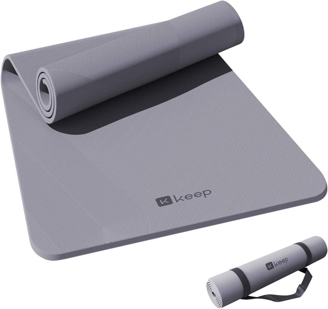 KEEP Yoga Mat, 32" Extra Wide Exercise Mat with Strap for Men and Women, 7mm Thick Double-Sided Non-Slip Eco-friendly Yoga Mat for Pilates, Workout and Fitness (Purple)