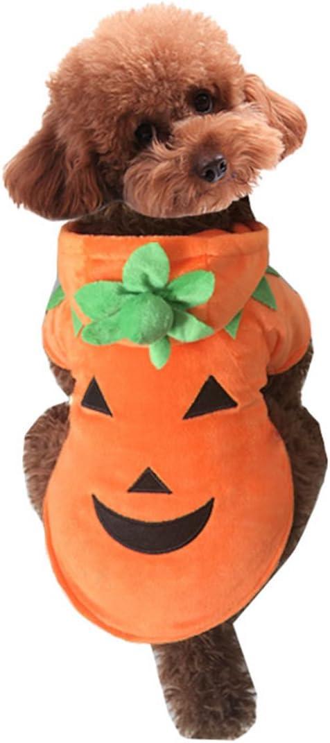 Mogoko Dog Cat Halloween Pumpkin Costume,Pet Cosplay Costumes,Puppy Warm Outfits Fleece Hoodie Animal Autumn Winter Clothes (S Size) (S for 3.0~5.5 lbs)