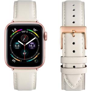 Leather Bands Compatible with Apple Watch Band 38mm 40mm 41mm 42mm 44mm 45mm 46mm 49mm, Genuine Leather Wristband Starp for iWatch SE Series 11 10 9 8 7 6 5 4 3 2 1 Ultra for Women Men (Ivory White/Rose Gold)