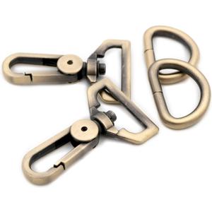 Metal Snap Hooks, with D Drings 6 Sets Purse Hardware Push Gate Swivel Lobster Claw Clasp (Brushed Brass,1")