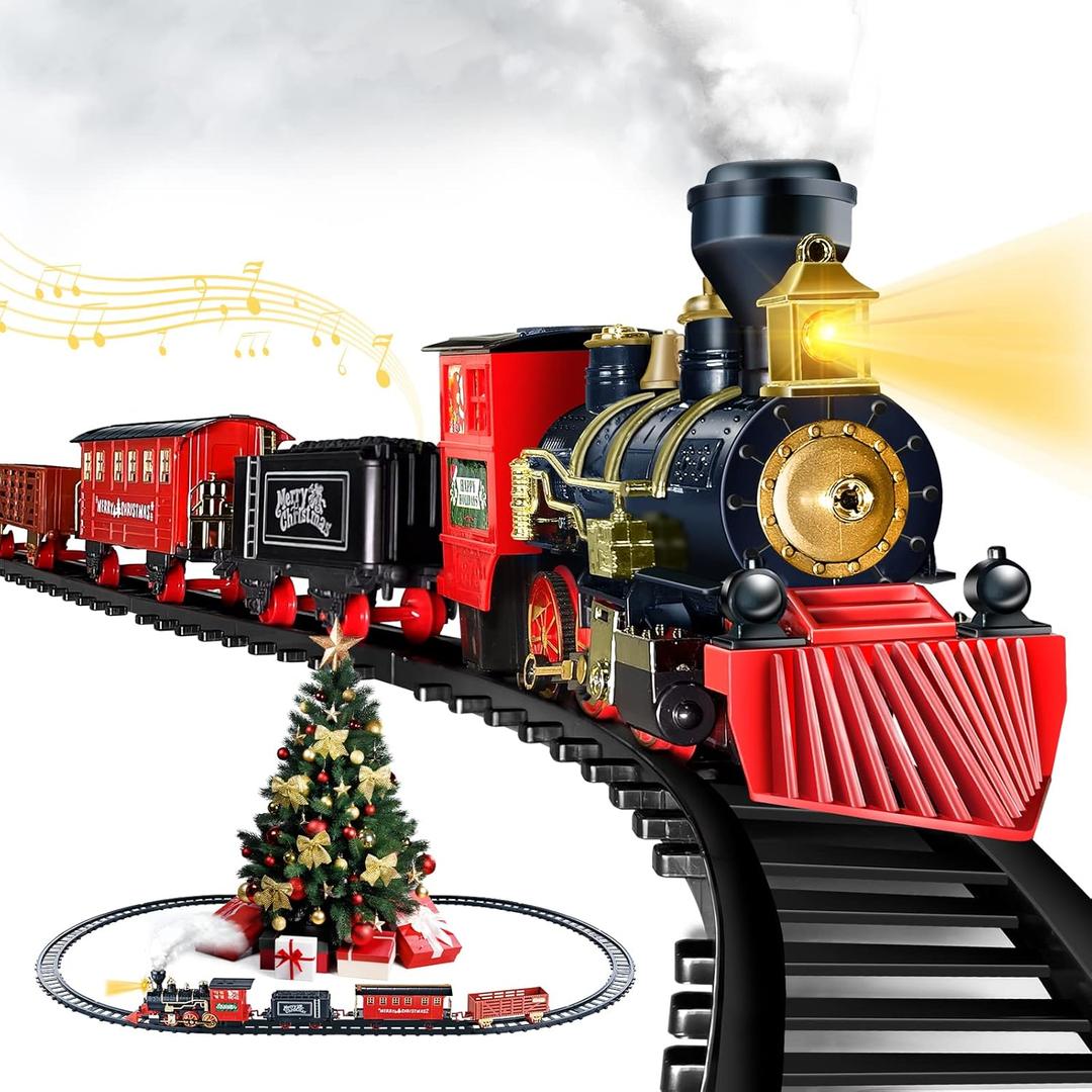 Shemira Christmas Train Set, Train Toys for Boys Girls,Toy Train with Light Smoke and Sound, Steam Train Set for Around Christmas Tree, Toys Gifts for 3-8 Year Old Kids (Black)
