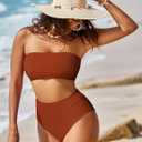 Pink Queen Women's High Waist Bikini Set Removable Strap Bandeau Two Piece Swimsuit Bathing Suit (Orange, L)