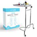 JJ CARE Mayo Stand [17Lbs Weight Capacity] - Stainless Steel Tray, Adjustable Height Medical Mayo Stand with 2 Nylon Caster Wheels, Surgical Equipment and Tattoo Cart