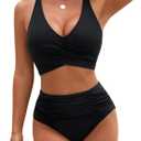 Blooming Jelly Womens Tummy Control Bathing Suits Modest High Waisted Bikini Sets Cute Halter 2 Piece Swim Suit 2025 (X-Large, New Black)