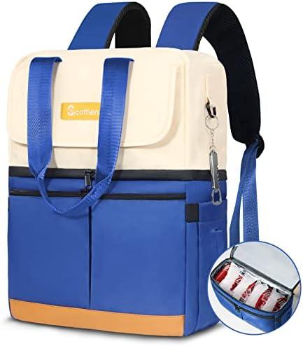 Scothen Backpack Cooler with Double Decker & 12 Ice Packs- Keeps 36 Cans Cold for Up to 24 Hours- Waterproof & Leak Proof Insulated Cooler Backpack- Stylish Cooler Bookbag for Women Travel Work Beach