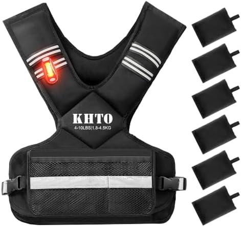 KHTO Adjustable Weighted Vest for Men and Women with Warning Light Reflective Strip，Large Weight Vest for Exercise Set Cardio and Strength Training (11-20lb)