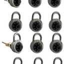 Combination Padlock with Key and Same Code Each Set, 12 Pack 4 Keyed Alike Matching Key, Combination Locker Lock for Toolbox, School and Gym Locker, Employee and Case, Black