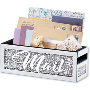 Crushed Diamond Mail Organizer, Crystal Mail Organizer Countertop, Mirror Letter Holder, Mail Tray, Mail Holder Box for Desk, Mail Holder for Wall