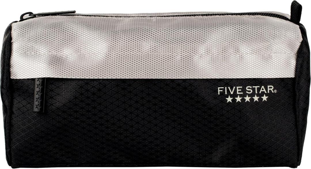 Five Star Pencil Pouch, Pen Case, 9-Pocket Zipper Pouch, Storage Organizer for School Supplies Earbuds Chargers Cables Makeup, Black/Grey (505600A-ECM)