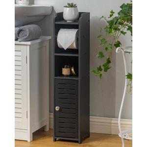 AOJEZOR Toilet Paper Holder Stand: Bathroom Storage Cabinet Beside Toilet Storage for Small Bathroom with Toilet Roll Holder - Toilet Paper Stand - Black (29.9H inch)