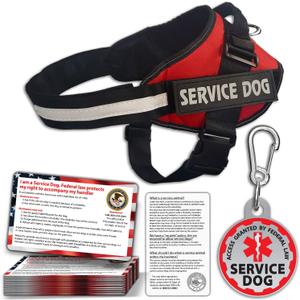 Service Dog Vest + ID Tag + 50 ADA Information Cards - Service Dog Harness in Sizes X Small to XX Large, Metal Dog Tag has Durable Clip, Service Animal Information Cards are 2-Sided. ESA Accessory Set (X-LARGE (Chest: 29 - 37 Inch))