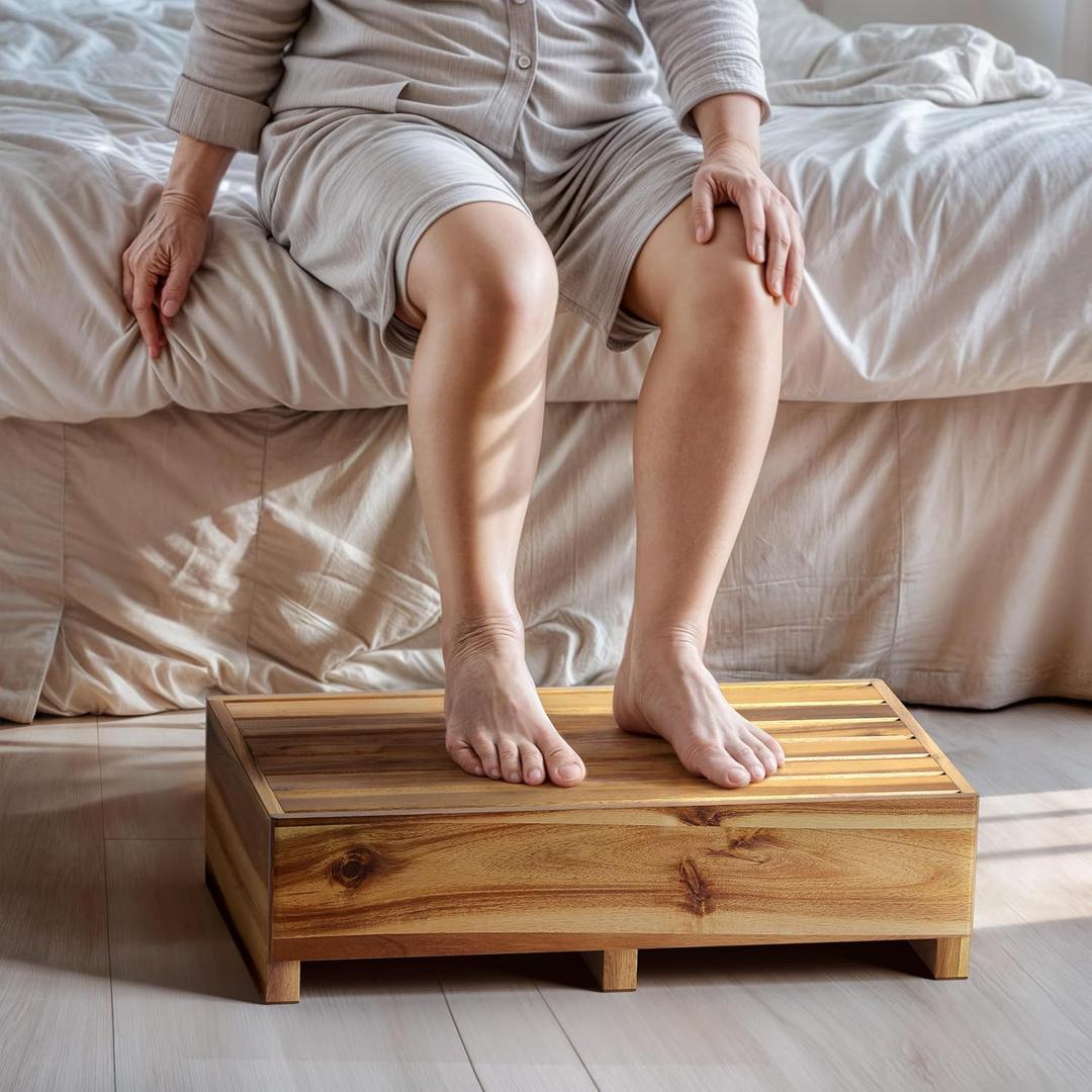 TINAMO 6.5" One Step Stool for Elderly, Acacia Wood High Riser Step Stool for Bed - 550 Lbs Wooden Mobility Stepping Stools for Adults, Kids/Bedside, Bathroom, Kitchen, Garden (Acacia, 6.5" Height)